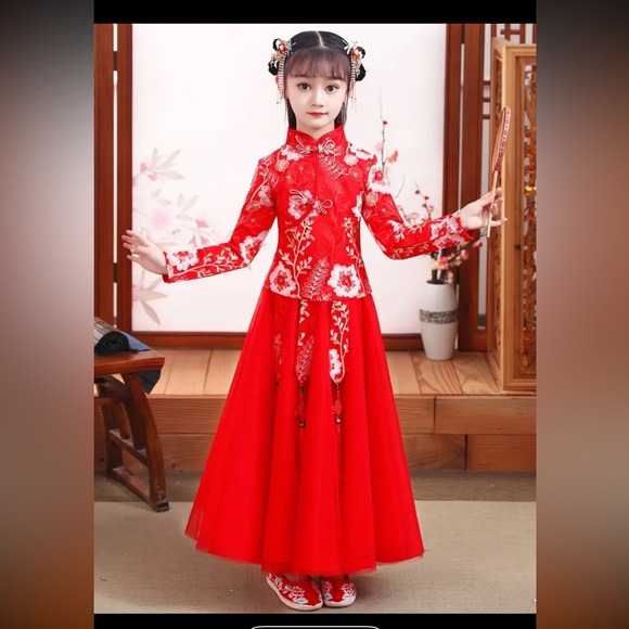 Other - Elegant Red Floral Kids Costume